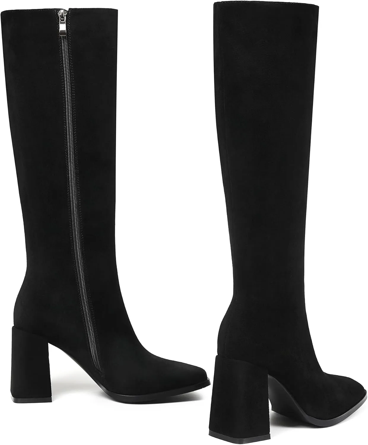 Square Toe Knee High Boots Women Chunky Block Heel Dress Tall Boots for Women High Heel GoGo Long Boots