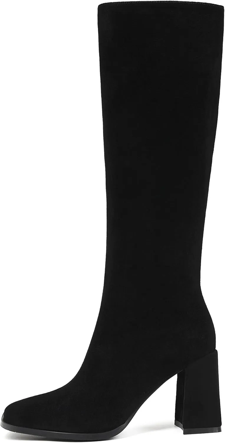 Square Toe Knee High Boots Women Chunky Block Heel Dress Tall Boots for Women High Heel GoGo Long Boots