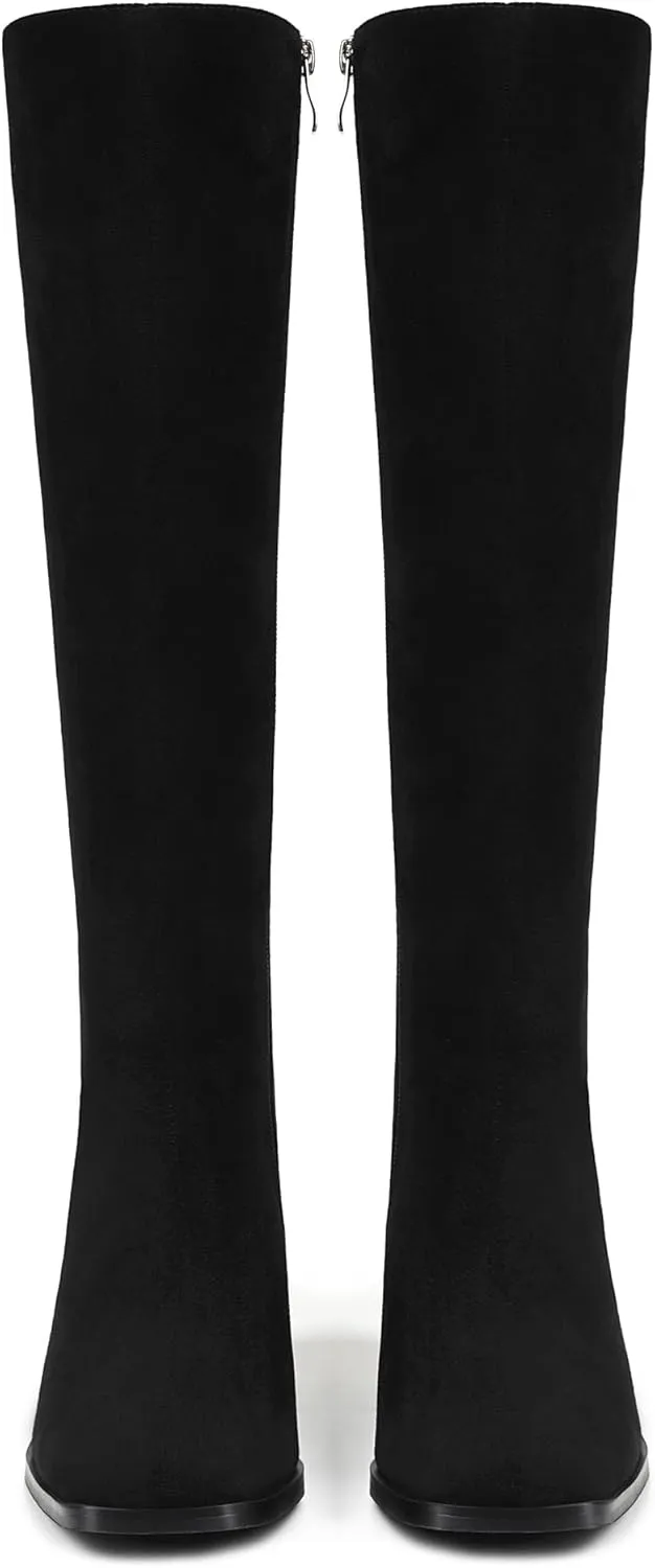 Square Toe Knee High Boots Women Chunky Block Heel Dress Tall Boots for Women High Heel GoGo Long Boots