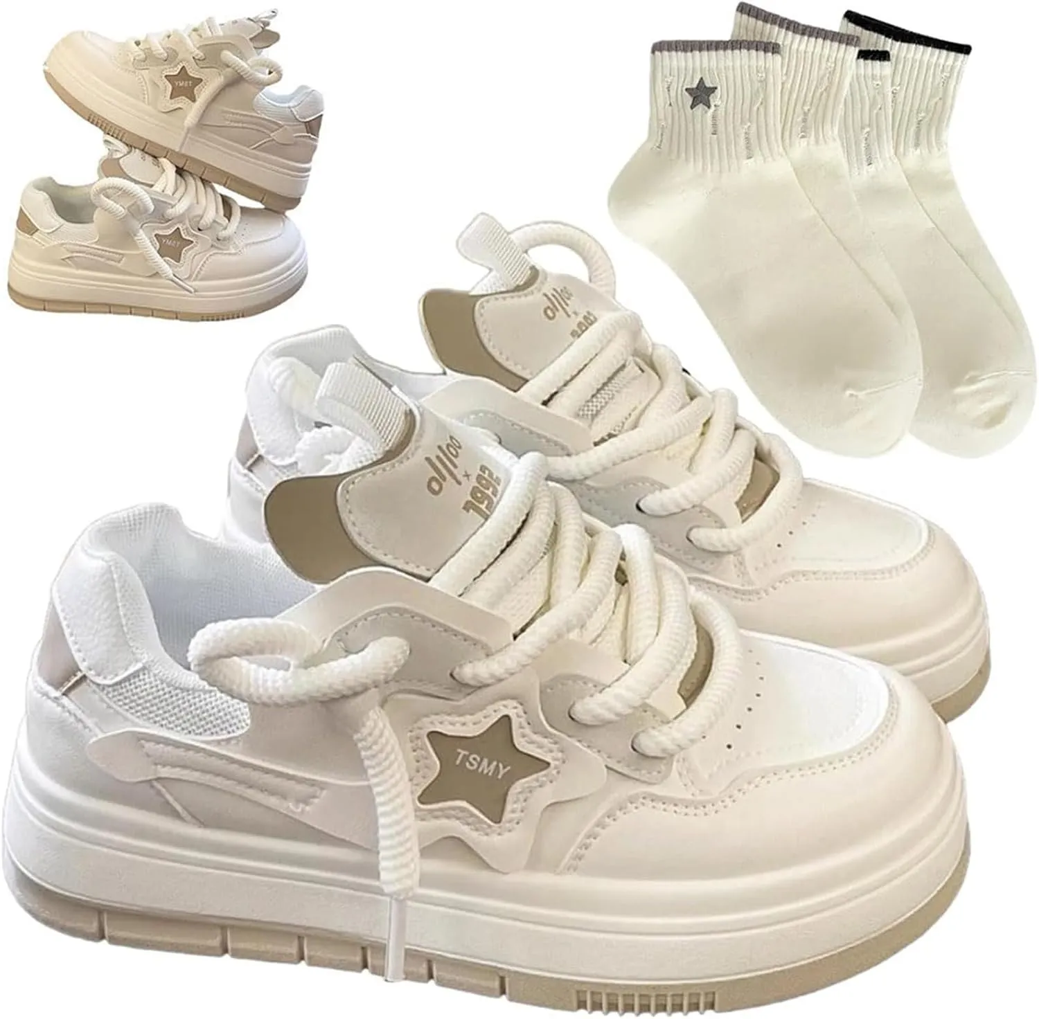 Star Shoes Walking Sneakers for Women Comfort Insole Y2K AestheticCute Thick Fashion Sneakers Grunge Shoes（US 4-8） (D,7.5)