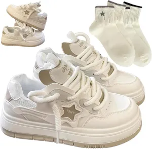 Star Shoes Walking Sneakers for Women Comfort Insole Y2K AestheticCute Thick Fashion Sneakers Grunge Shoes（US 4-8） (D,7.5)