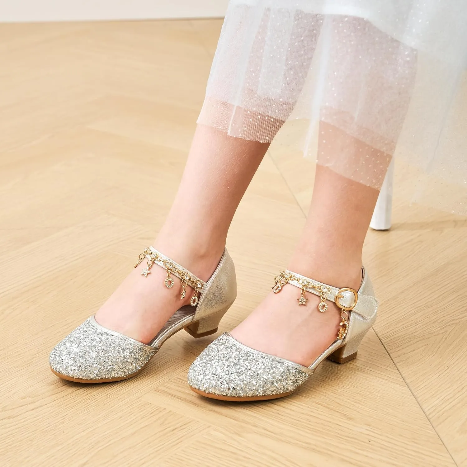 Stelle Girls High Heels Sequins Dress Sandals Princess Dress Shoes Flower Wedding Party Shoes（Toddler/Little/Big Kid）