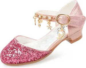 Stelle Girls High Heels Sequins Dress Sandals Princess Dress Shoes Flower Wedding Party Shoes（Toddler/Little/Big Kid）