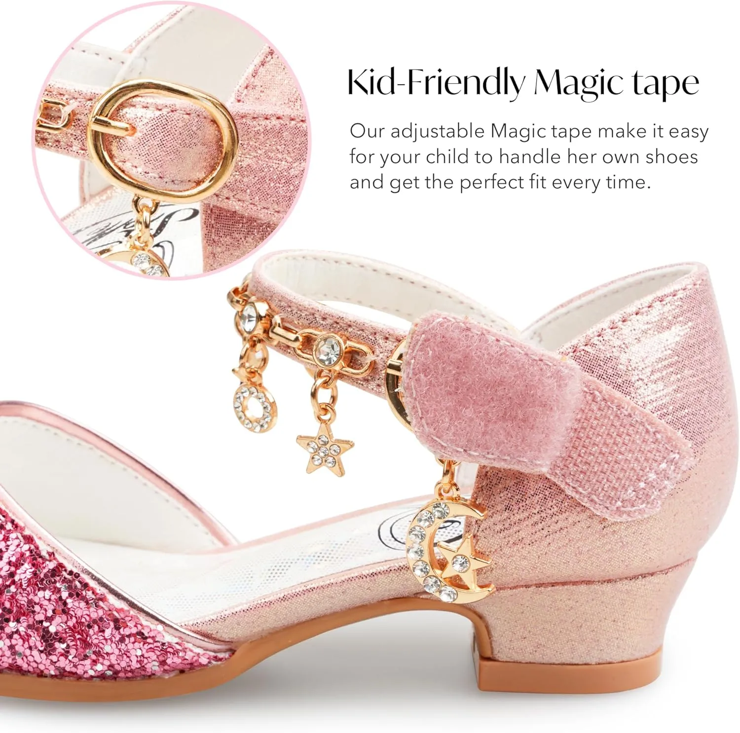 Stelle Girls High Heels Sequins Dress Sandals Princess Dress Shoes Flower Wedding Party Shoes（Toddler/Little/Big Kid）