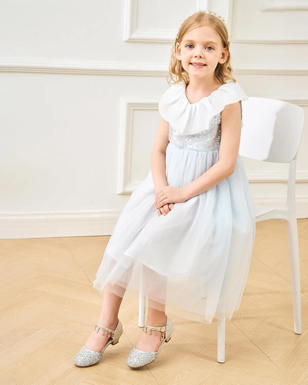 Stelle Girls High Heels Sequins Dress Sandals Princess Dress Shoes Flower Wedding Party Shoes（Toddler/Little/Big Kid）