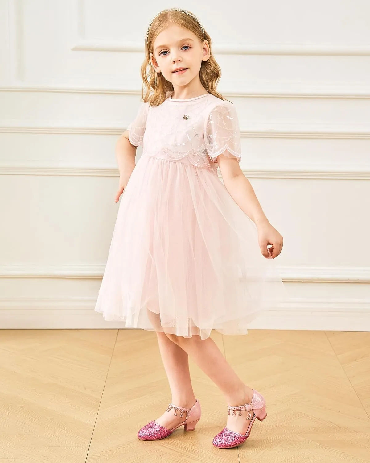 Stelle Girls High Heels Sequins Dress Sandals Princess Dress Shoes Flower Wedding Party Shoes（Toddler/Little/Big Kid）
