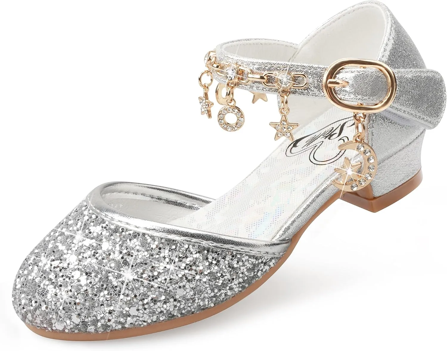 Stelle Girls High Heels Sequins Dress Sandals Princess Dress Shoes Flower Wedding Party Shoes（Toddler/Little/Big Kid）