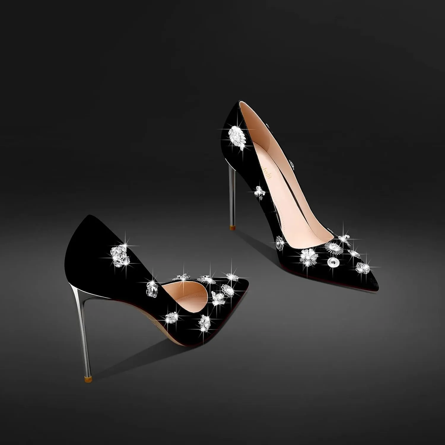 Stiletto High Heels Pumps for Women Pumps Leather Women Pointed Toe Diamond Heels Elegant for Prom 4 inch