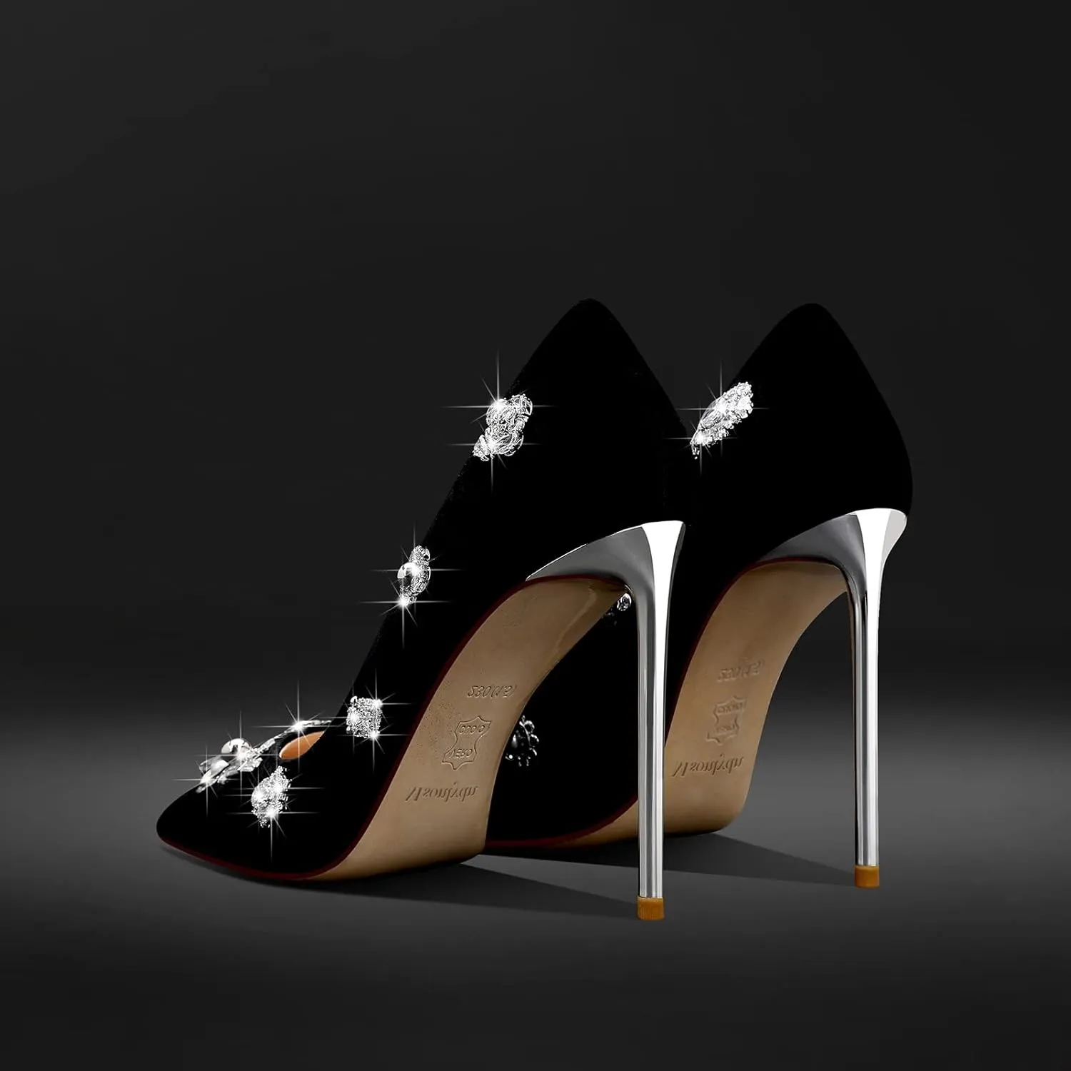 Stiletto High Heels Pumps for Women Pumps Leather Women Pointed Toe Diamond Heels Elegant for Prom 4 inch