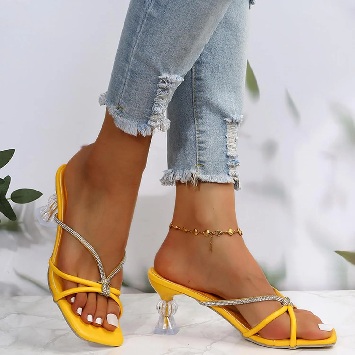 Stilettos Slides Sandals for Women Dressy Casual Summer Slide Square Toe Slip on Sandal Elegant High Heel Shoes