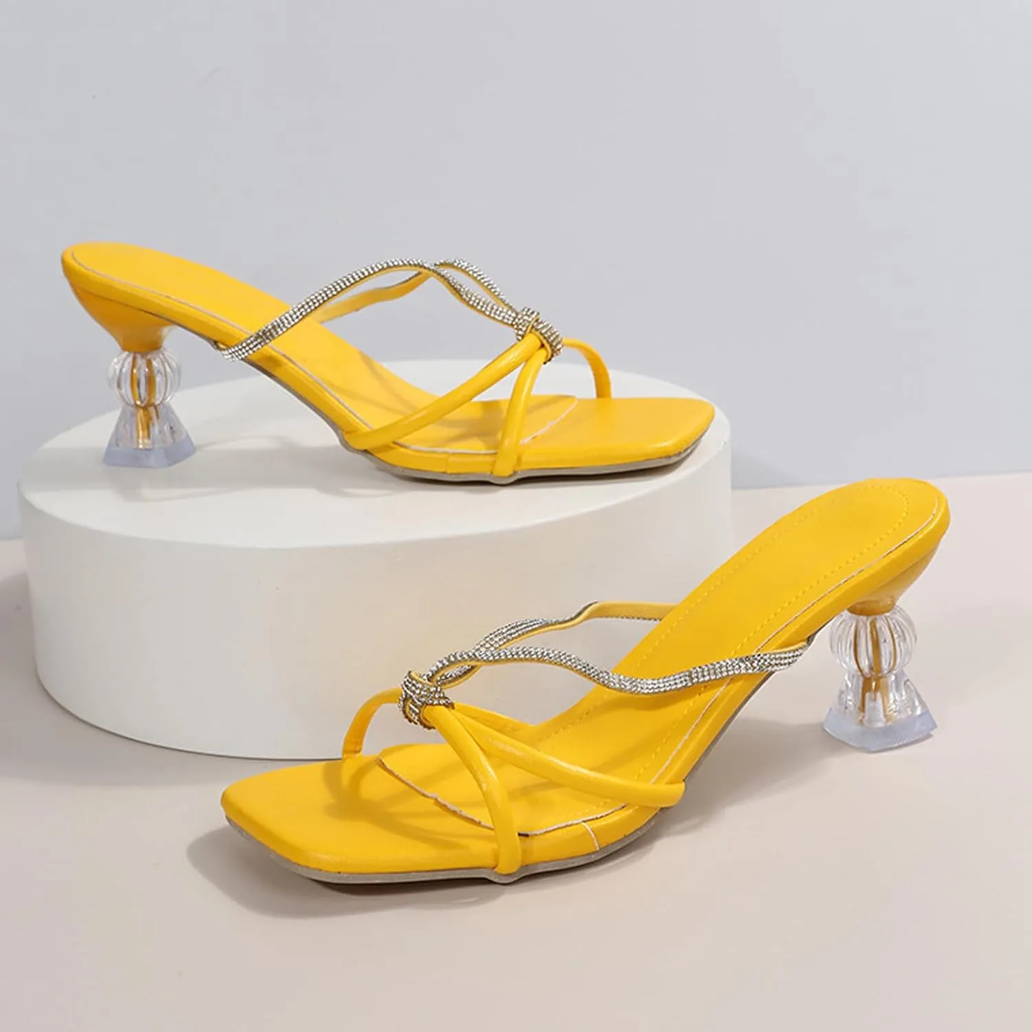 Stilettos Slides Sandals for Women Dressy Casual Summer Slide Square Toe Slip on Sandal Elegant High Heel Shoes