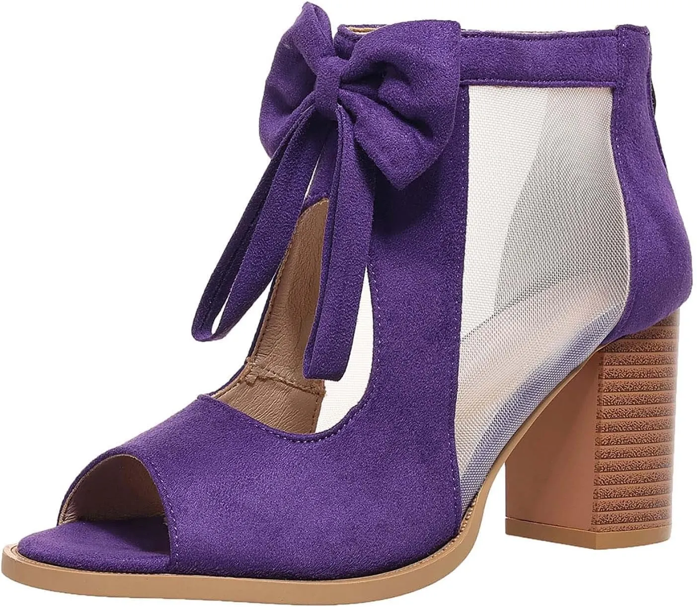 SuanlaTDS High Heels Sandals for Women Peep Toe Ankle Boots with Back Zipper Dressy Cutout Bow Chunky Block Heel Pumps Comfortable 2025 Elegant Summer Heeled Sandal for Party Beach Vacation