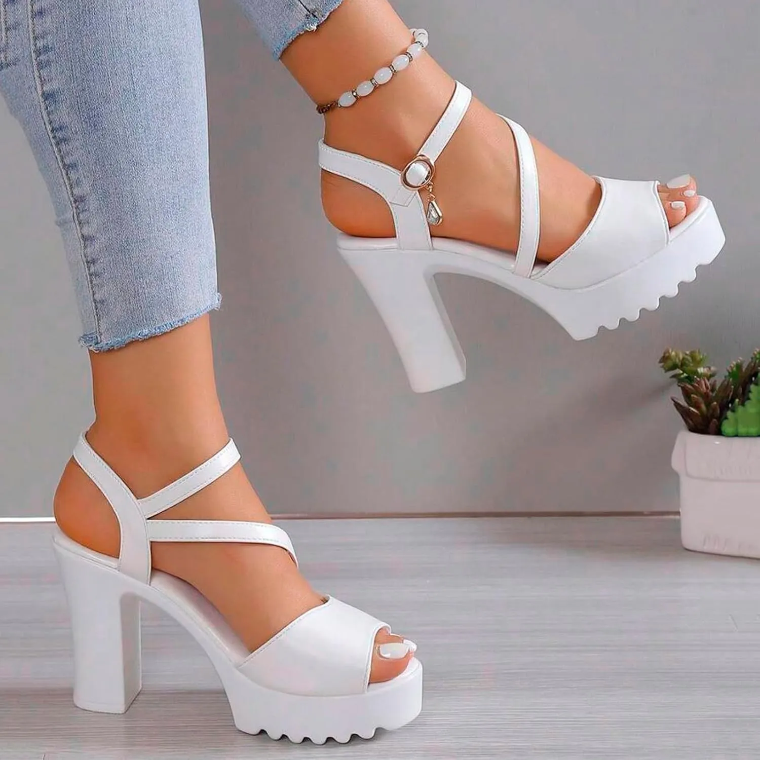 SuanlaTDS Womens High Heel Platform Sandals Dressy 2025 Buckle Ankle Strap Open Toe Chunky Block Heels Prom Party Wedding Evening Dance Dress Pumps Summer Elegant Slingback Heeled Sandal