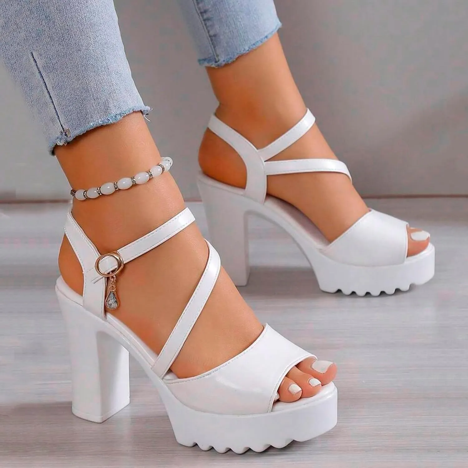 SuanlaTDS Womens High Heel Platform Sandals Dressy 2025 Buckle Ankle Strap Open Toe Chunky Block Heels Prom Party Wedding Evening Dance Dress Pumps Summer Elegant Slingback Heeled Sandal
