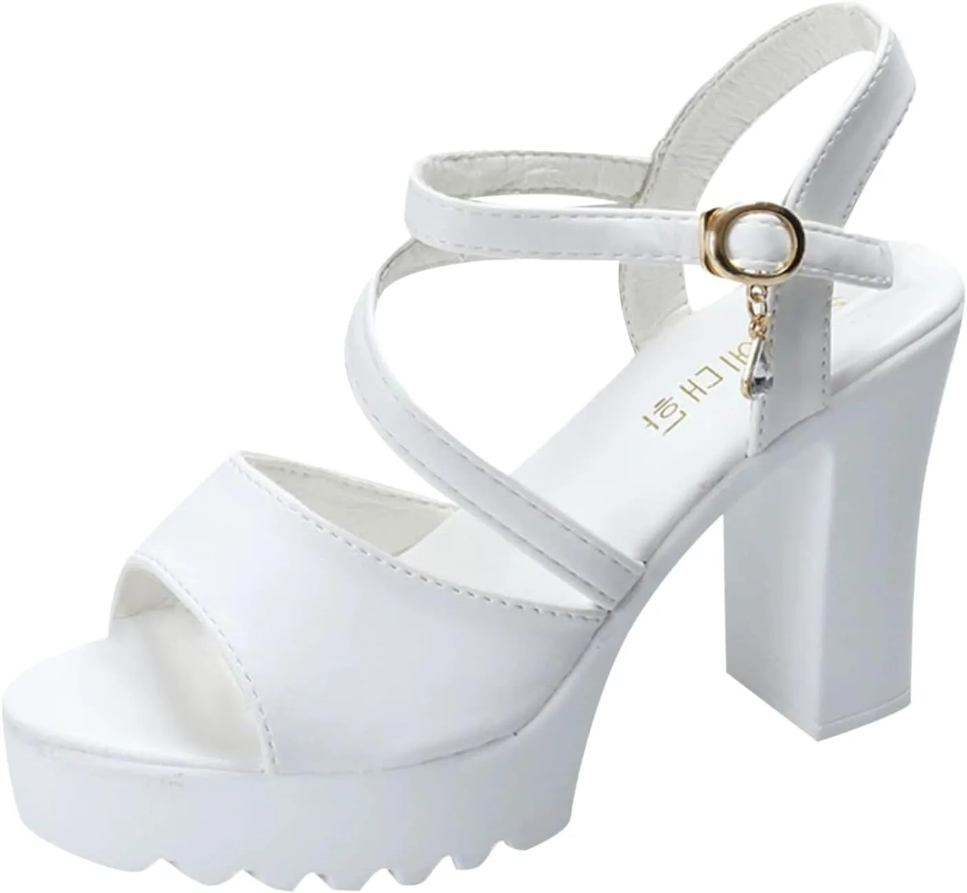 SuanlaTDS Womens High Heel Platform Sandals Dressy 2025 Buckle Ankle Strap Open Toe Chunky Block Heels Prom Party Wedding Evening Dance Dress Pumps Summer Elegant Slingback Heeled Sandal