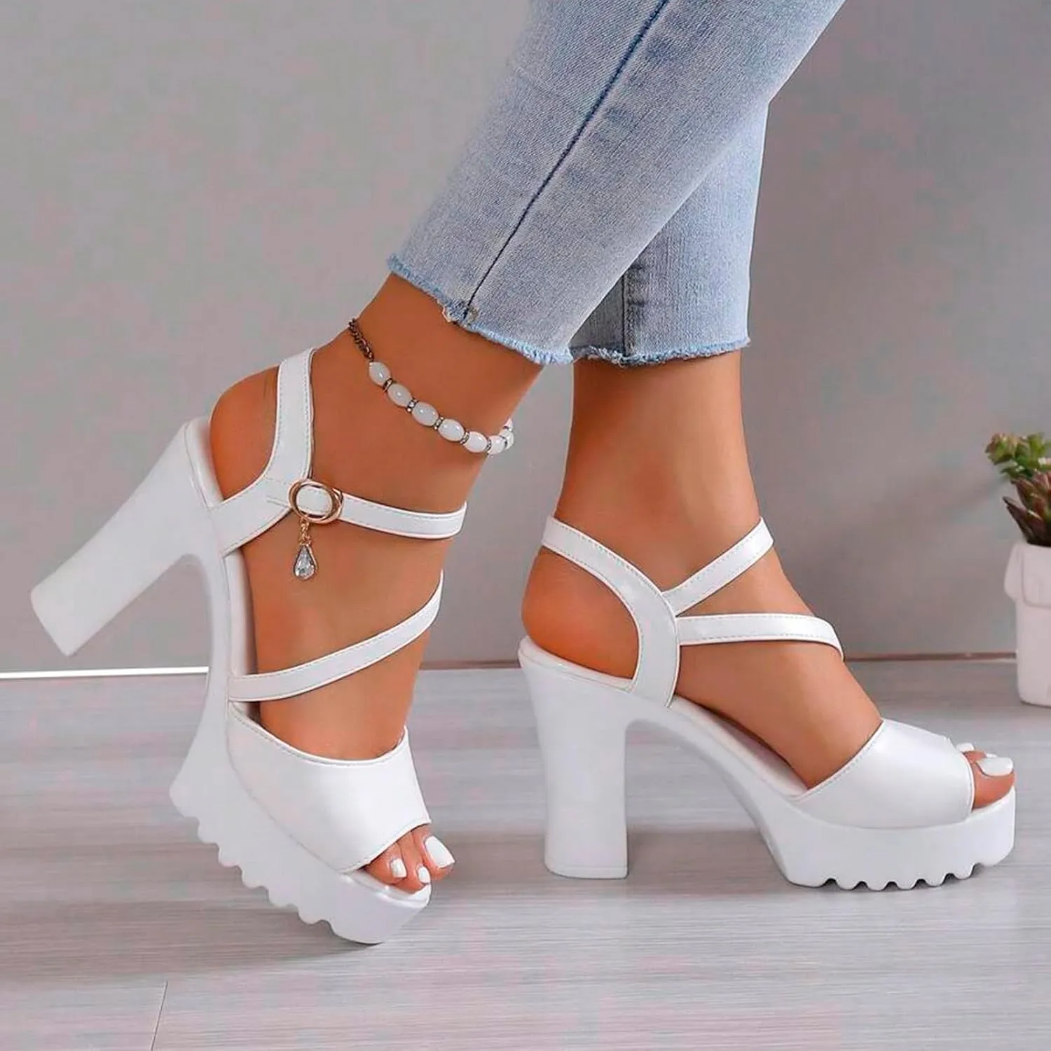 SuanlaTDS Womens High Heel Platform Sandals Dressy 2025 Buckle Ankle Strap Open Toe Chunky Block Heels Prom Party Wedding Evening Dance Dress Pumps Summer Elegant Slingback Heeled Sandal