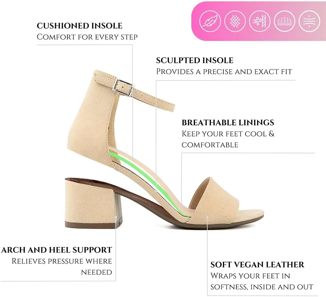 Sugar Women's Block Heel Sandals – Open Toe, Ankle Strap, Comfortable Dress Shoes for Weddings & Casual Wear