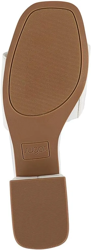 Sugar Women's Slip-On Block Heel Sandals – Square Toe Dress Mules with Low Heel – Comfortable Slide Shoes for Casual or Work Outfits
