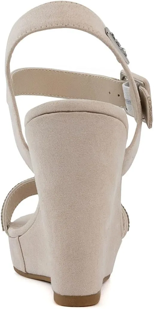 Sugar Women's Wedge Sandals – Ankle Strap Heels, Dressy Platform Open-Toe Shoes, Boho Peep-Toe Summer Pump - Chili