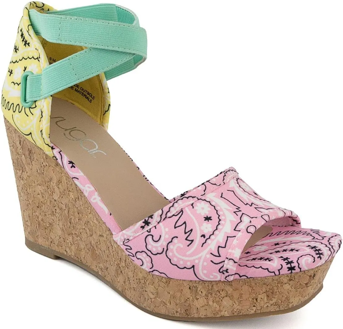 Sugar Women's Wedge Sandals – Ankle Strap Heels, Dressy Platform Open-Toe Shoes, Boho Peep-Toe Summer Pump - Chili