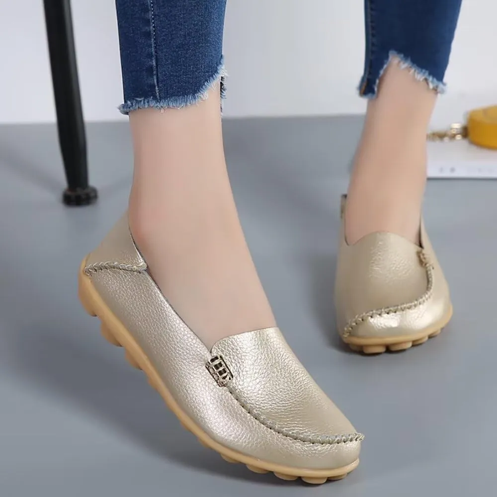 Sunporx Women's Driving Loafers Leather Comfortable Moccasins Breathable Slip On Nurse Loafer Round Toe Wild Walking Fashion Soft Shoes
