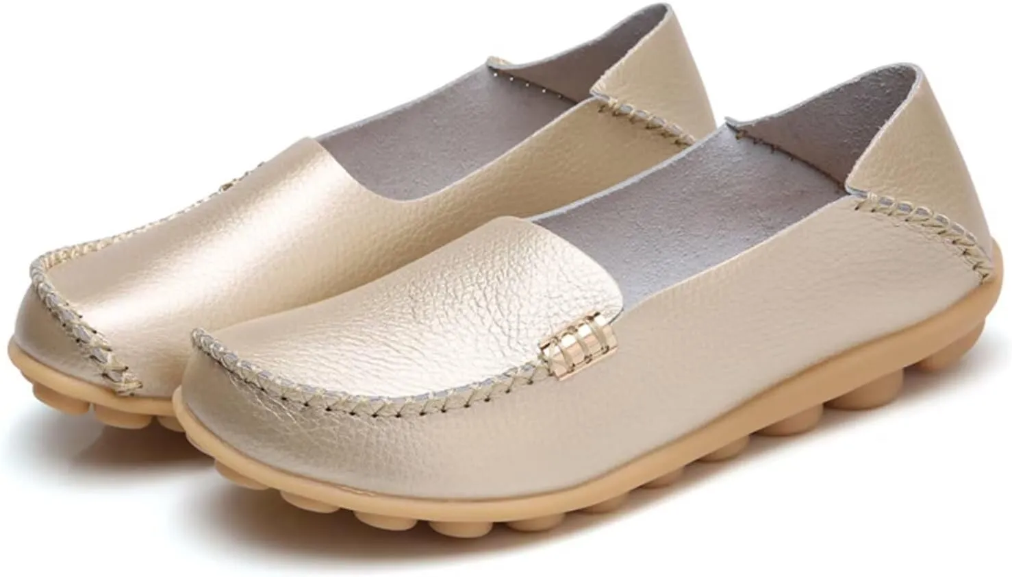 Sunporx Women's Driving Loafers Leather Comfortable Moccasins Breathable Slip On Nurse Loafer Round Toe Wild Walking Fashion Soft Shoes