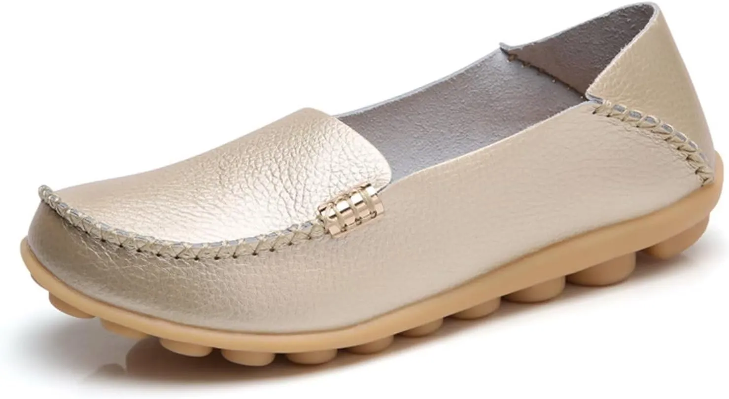 Sunporx Women's Driving Loafers Leather Comfortable Moccasins Breathable Slip On Nurse Loafer Round Toe Wild Walking Fashion Soft Shoes