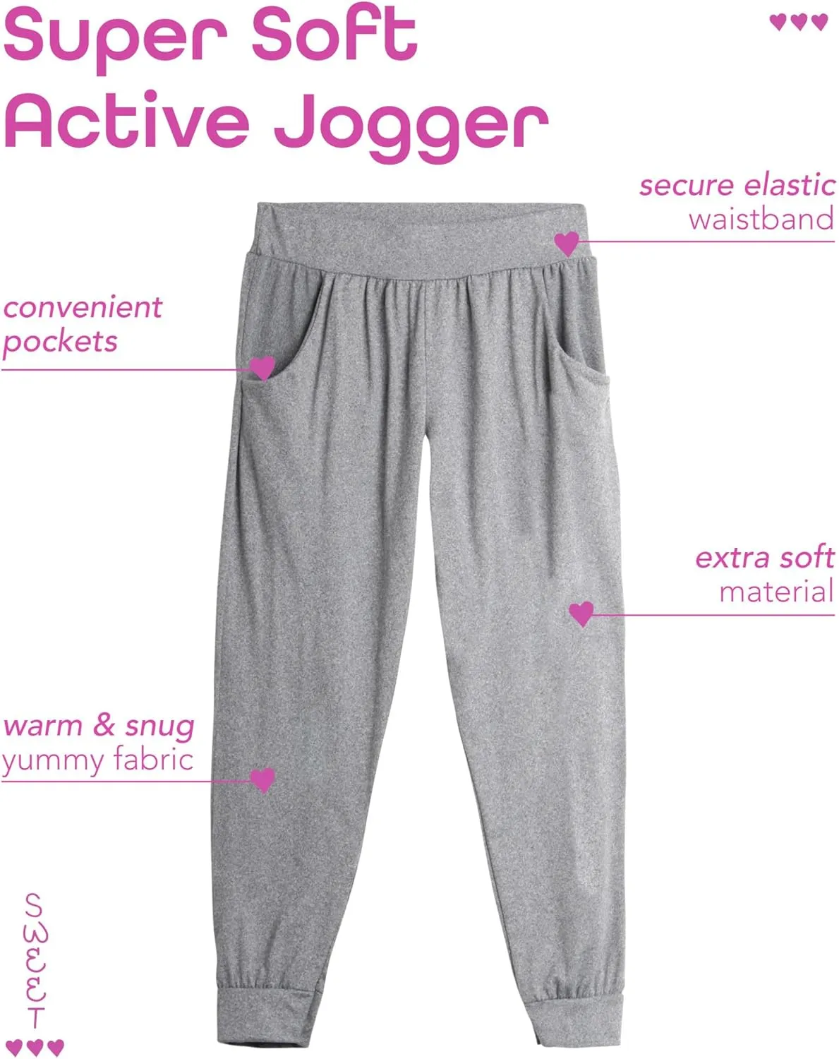 Sweet Hearts Girls Sweatpants - 3 Pack Girls' Activewear High Waisted Jogger Pants with Pockets: Made in USA (Sizes: 5-18)