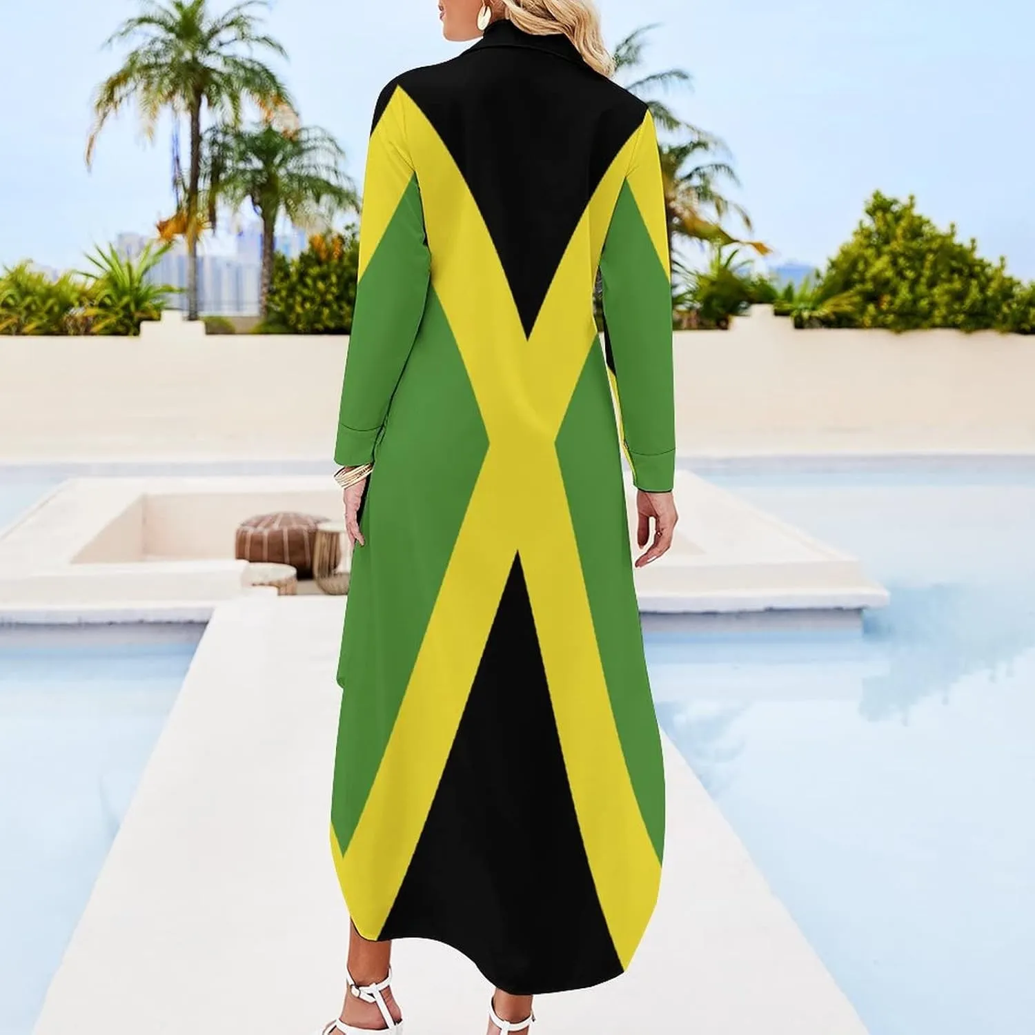TAIZIYEAH Jamaican Flag Elegant Casual Long Dress Jamaican Flag Girls Summer Sunshine Beach Skirts for Womens 2XL