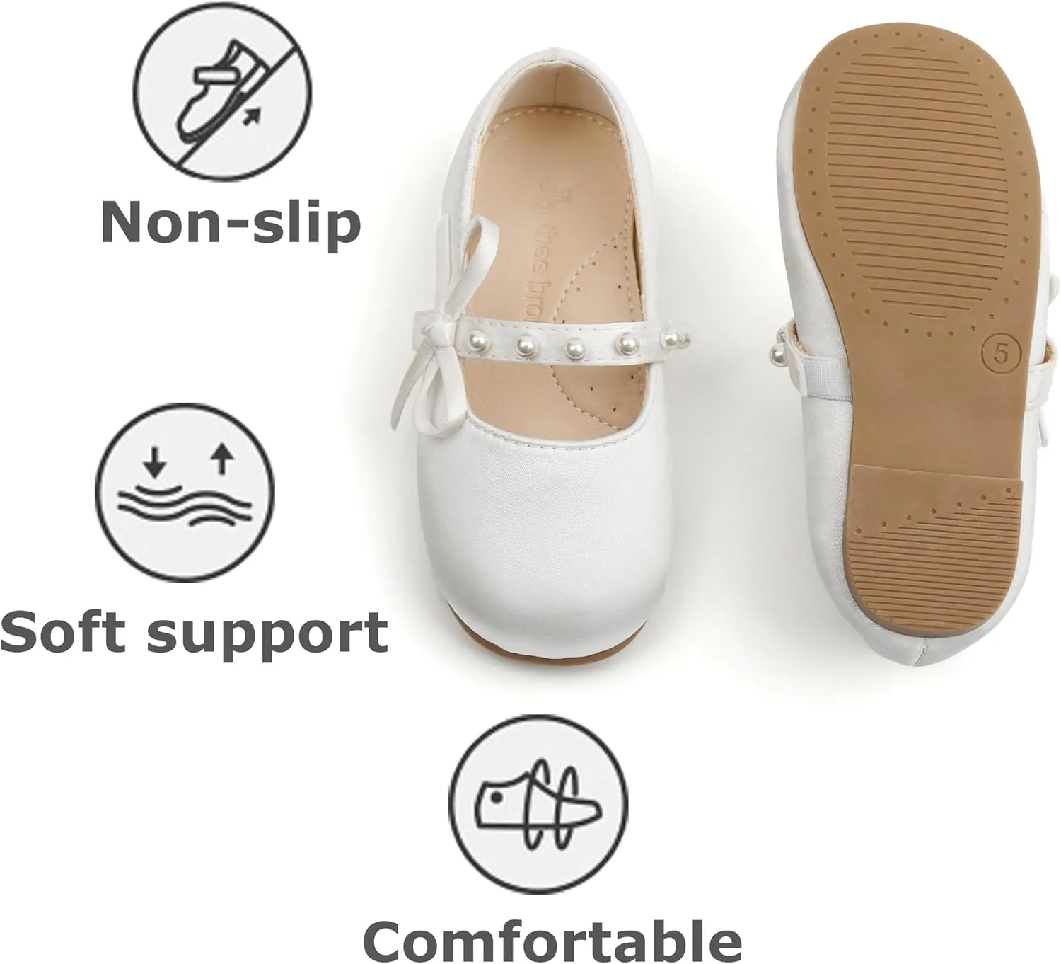 THEE BRON Little Girls Princess Shoes 3-12 Years Ballet Flats Soft Non-Slip Dress Shoes for Wide Feet