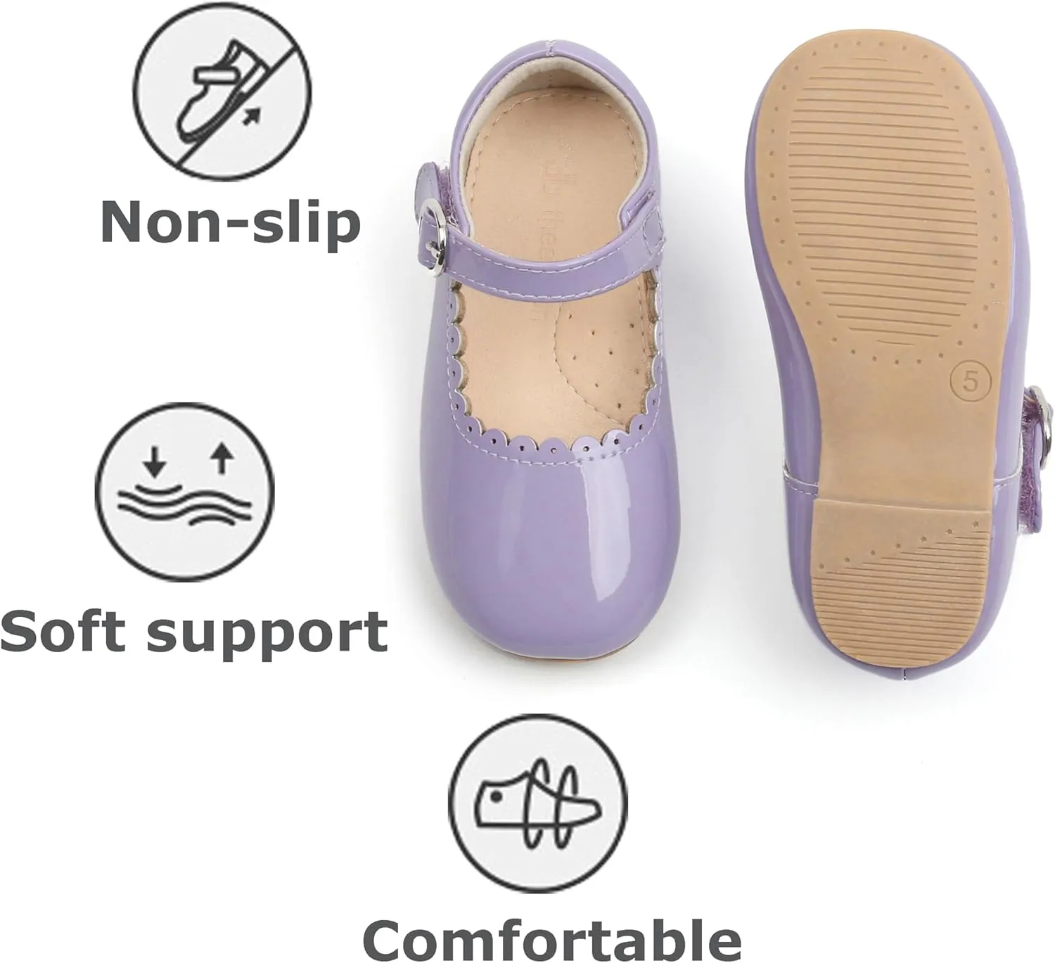 THEE BRON Little Girls Princess Shoes 3-12 Years Ballet Flats Soft Non-Slip Dress Shoes for Wide Feet