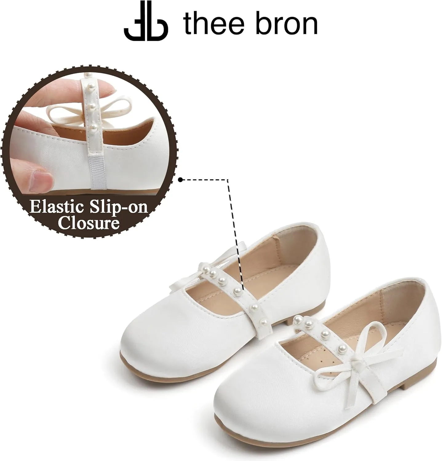 THEE BRON Little Girls Princess Shoes 3-12 Years Ballet Flats Soft Non-Slip Dress Shoes for Wide Feet