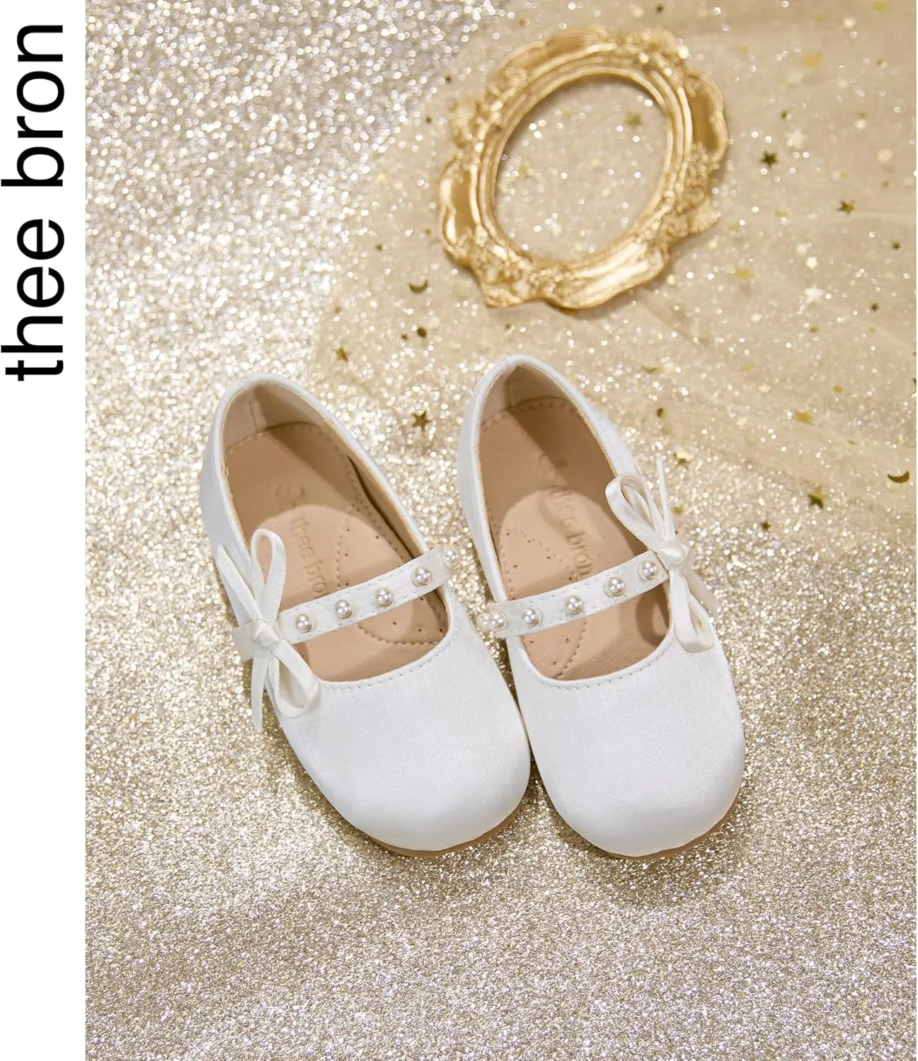 THEE BRON Little Girls Princess Shoes 3-12 Years Ballet Flats Soft Non-Slip Dress Shoes for Wide Feet