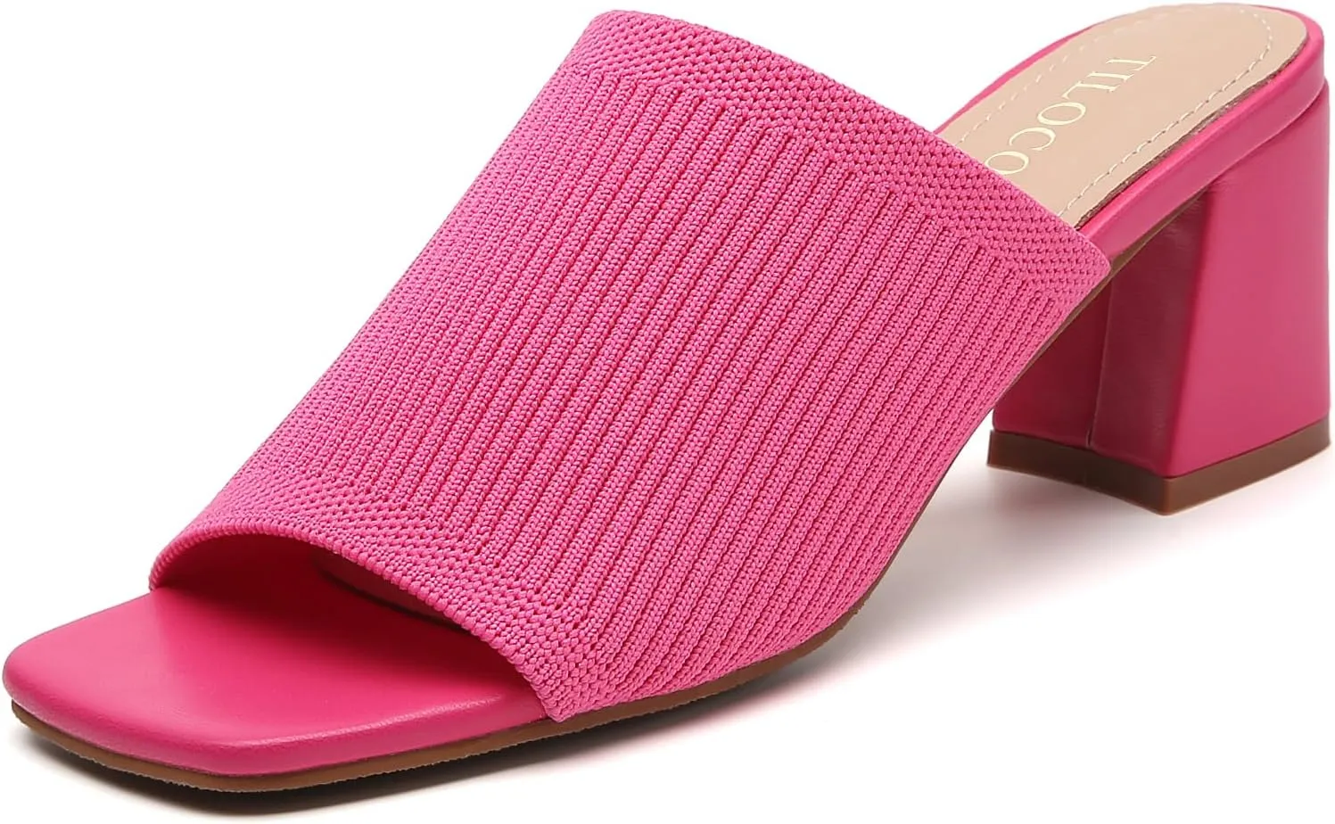Tilocow Knit Heeled Sandals for Women Square Chunky Low Block Heel Mules Open Toe Slip On Breathable Slides Sandal Black