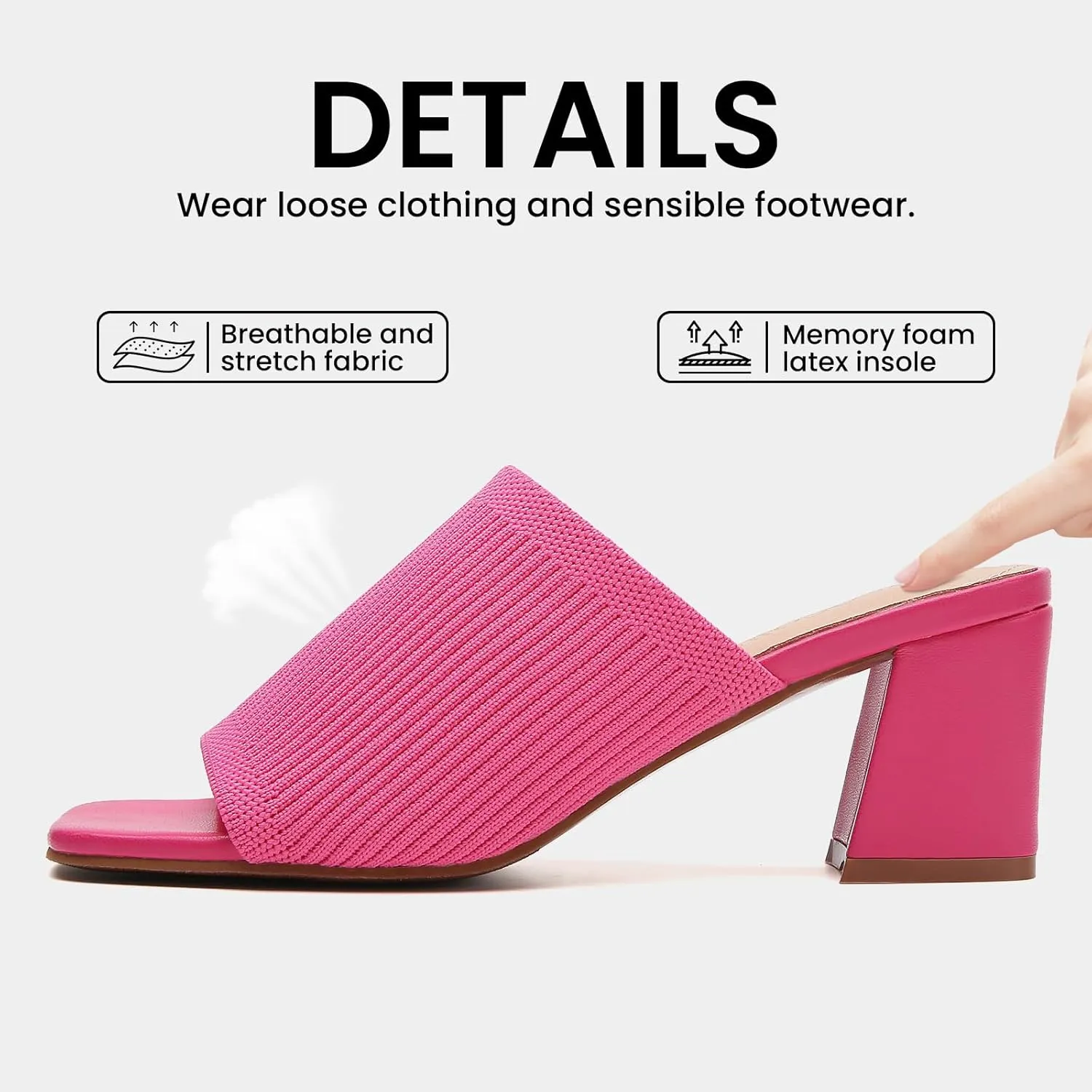 Tilocow Knit Heeled Sandals for Women Square Chunky Low Block Heel Mules Open Toe Slip On Breathable Slides Sandal Black