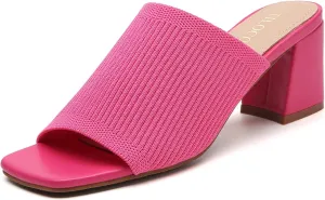 Tilocow Knit Heeled Sandals for Women Square Chunky Low Block Heel Mules Open Toe Slip On Breathable Slides Sandal Black