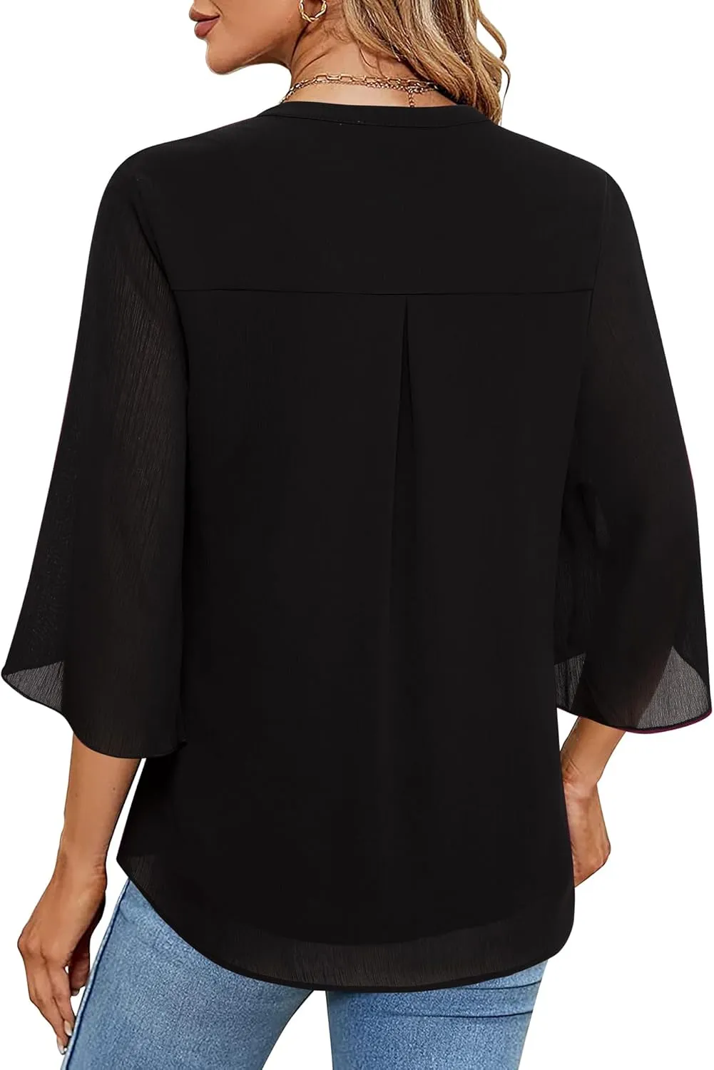 Timeson Women's 3/4 Sleeve Chiffon Blouse Shirt V Neck Dressy Tunic Tops