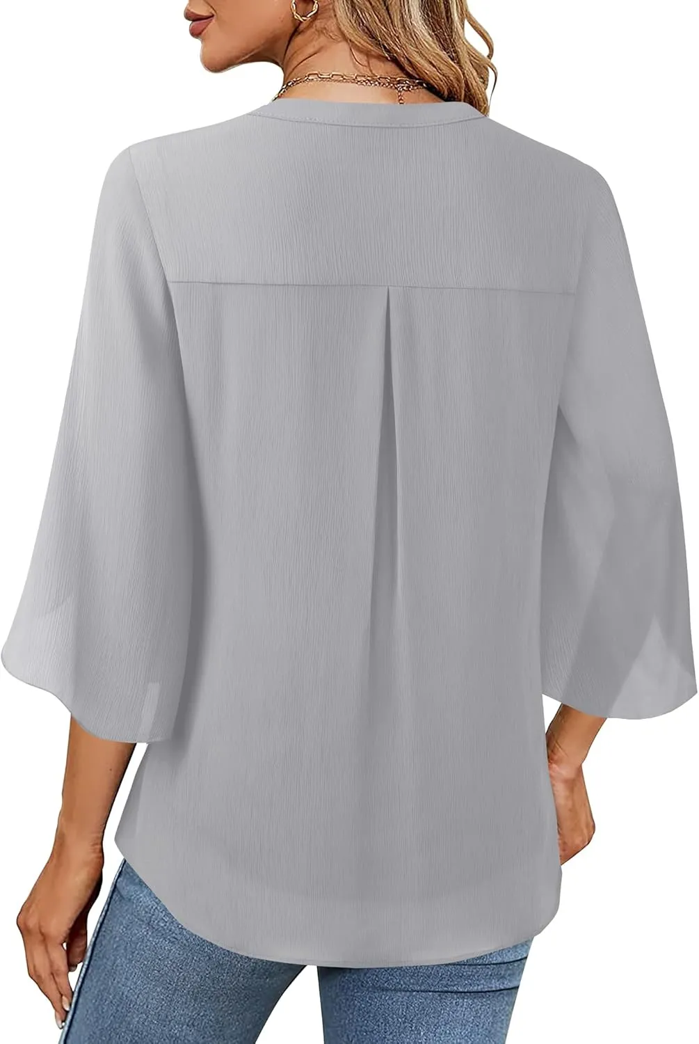 Timeson Women's 3/4 Sleeve Chiffon Blouse Shirt V Neck Dressy Tunic Tops