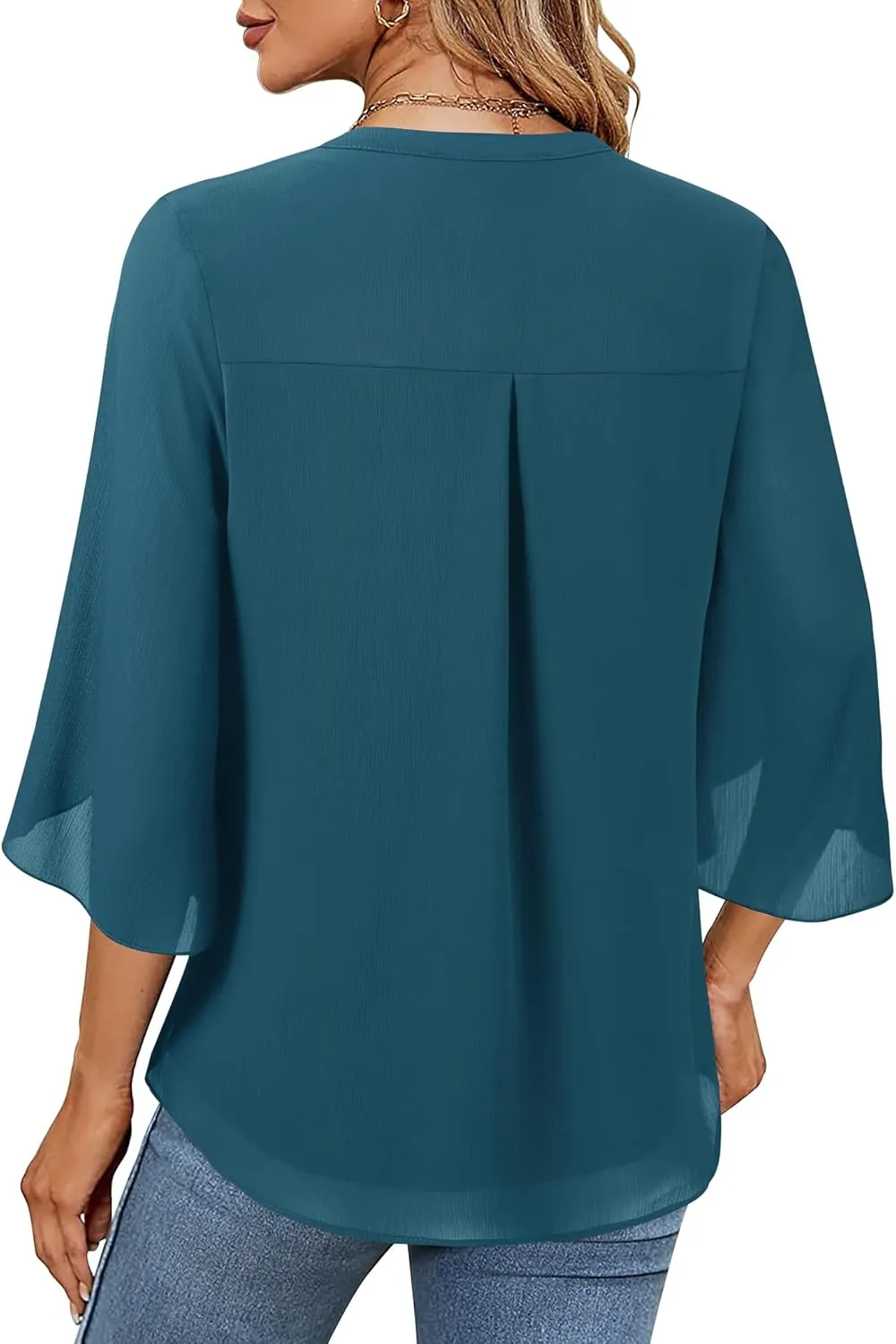 Timeson Women's 3/4 Sleeve Chiffon Blouse Shirt V Neck Dressy Tunic Tops