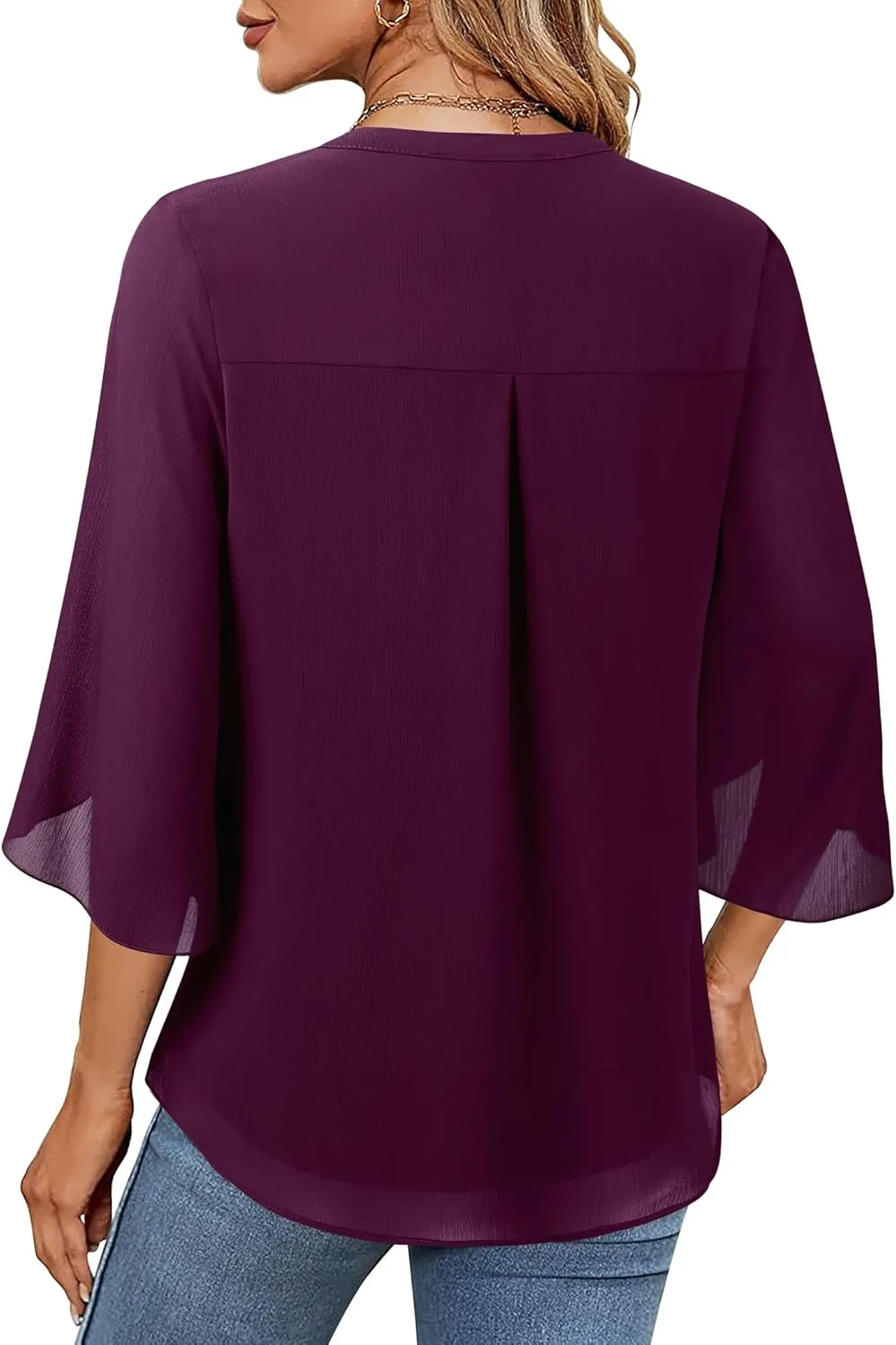 Timeson Women's 3/4 Sleeve Chiffon Blouse Shirt V Neck Dressy Tunic Tops