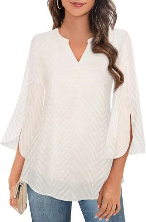 Timeson Women's 3/4 Sleeve Chiffon Blouse Shirt V Neck Dressy Tunic Tops