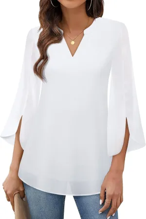 Timeson Women's 3/4 Sleeve Chiffon Blouse Shirt V Neck Dressy Tunic Tops