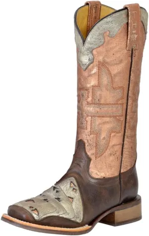 Tin Haul Women's Four Of A Kind 13in Pink Top Cowgirl Boots Pink/Brown