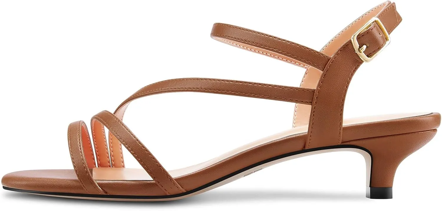 TNYNFBEB Women Low Kitten Heel Peep Open Toe Sandals Ankle Strap Buckle Prom Party Cute Basic Classic 1.4 Inches Heels