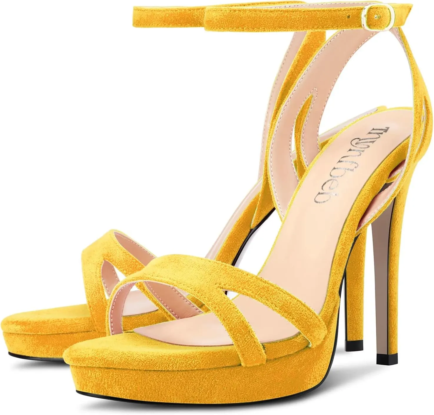 TNYNFBEB Women Stiletto High Platform Heel Peep Open Pointed Toe Sandals Ankle Strap Buckle Party Cute 4.7 Inches Heels