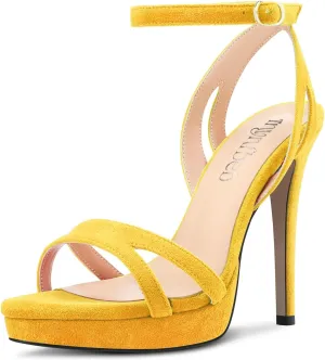 TNYNFBEB Women Stiletto High Platform Heel Peep Open Pointed Toe Sandals Ankle Strap Buckle Party Cute 4.7 Inches Heels