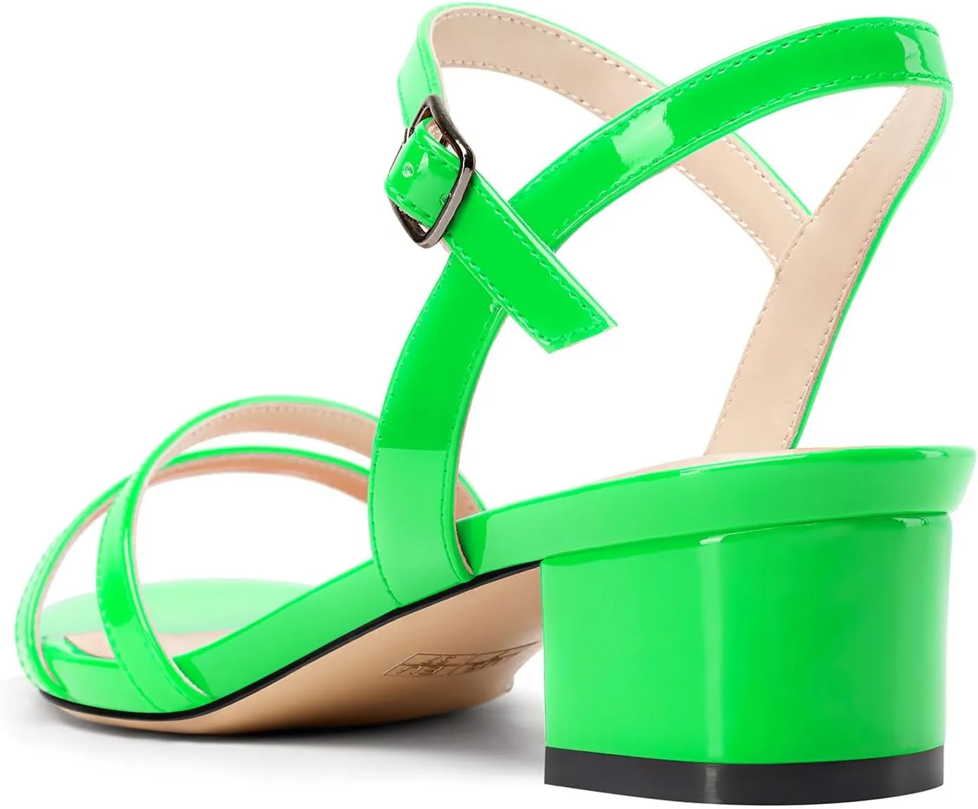 TNYNFBEB Womens Chunky Block Low Heel Open Toe Sandals strappy Ankle Strap Slingback Buckle Prom Dress Patent Leather 1.2 Inches Heels