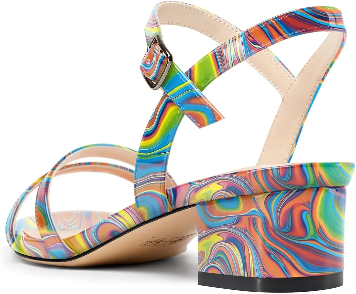 TNYNFBEB Womens Chunky Block Low Heel Open Toe Sandals strappy Ankle Strap Slingback Buckle Prom Dress Patent Leather 1.2 Inches Heels
