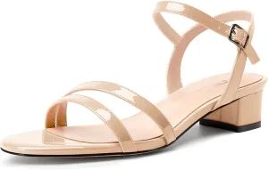 TNYNFBEB Womens Chunky Block Low Heel Open Toe Sandals strappy Ankle Strap Slingback Buckle Prom Dress Patent Leather 1.2 Inches Heels