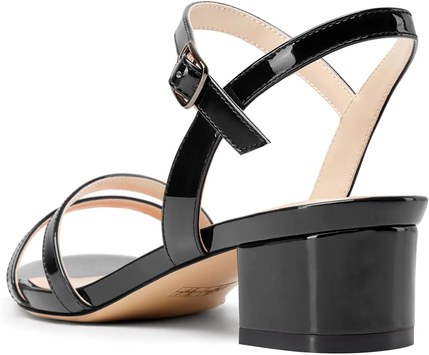 TNYNFBEB Womens Chunky Block Low Heel Open Toe Sandals strappy Ankle Strap Slingback Buckle Prom Dress Patent Leather 1.2 Inches Heels